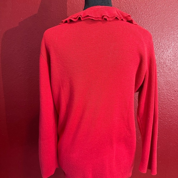 Coldwater Creek Red Ruffle Neck Sweater, Size L - Picture 2 of 11